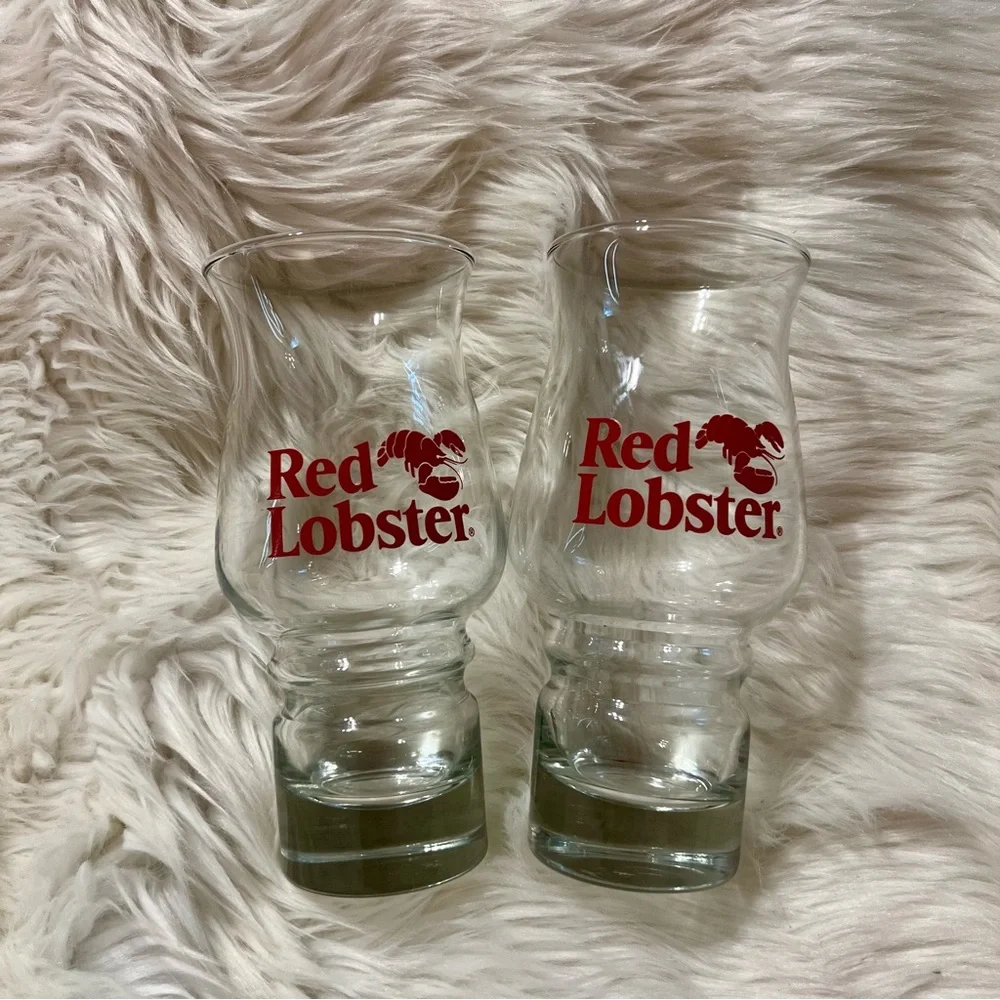 Vintage Red Lobster Collectible Hurricane Glasses Set‎ of 2